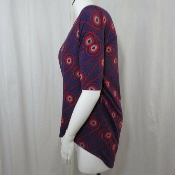 LuLaRoe XS Blue Red Spiderweb Bulls Eye Irma Tunic Shirt Top - Picture 6 of 10